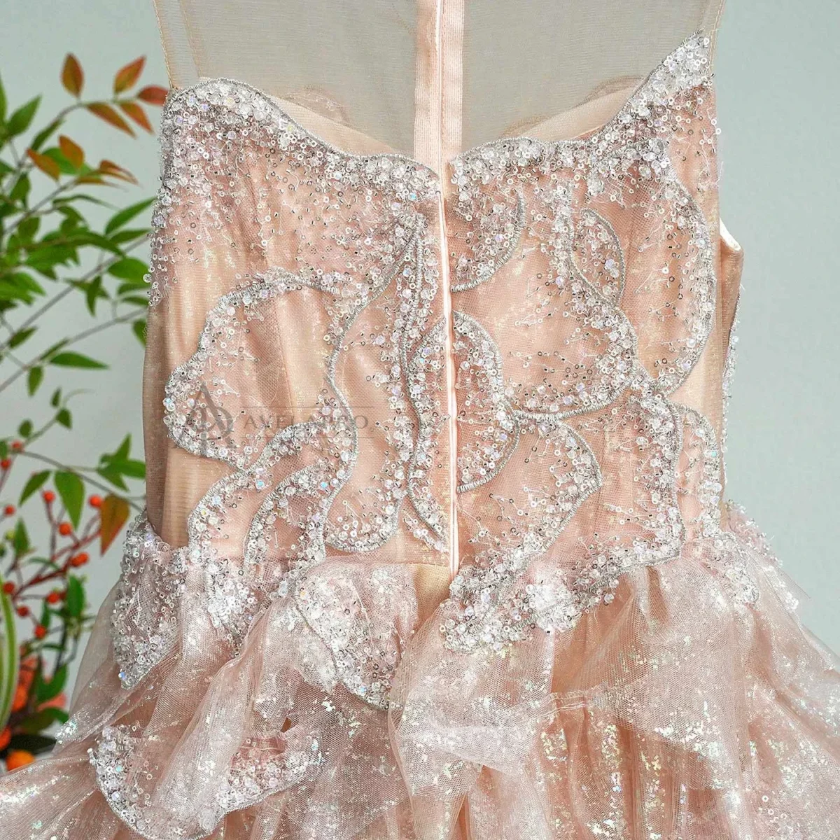 Champagne Flower Girl Dress for Girls Sequin Ruffled Tulle Ball Gown for Wedding