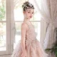 Champagne Flower Girl Dress for Girls Sequin Ruffled Tulle Ball Gown for Wedding