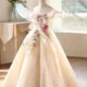 Champagne Flower Girl Dress for Girls Sparkly Tulle Ball Gown for Wedding
