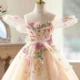 Champagne Flower Girl Dress for Girls Sparkly Tulle Ball Gown for Wedding
