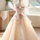 Champagne Flower Girl Dress for Girls Sparkly Tulle Ball Gown for Wedding