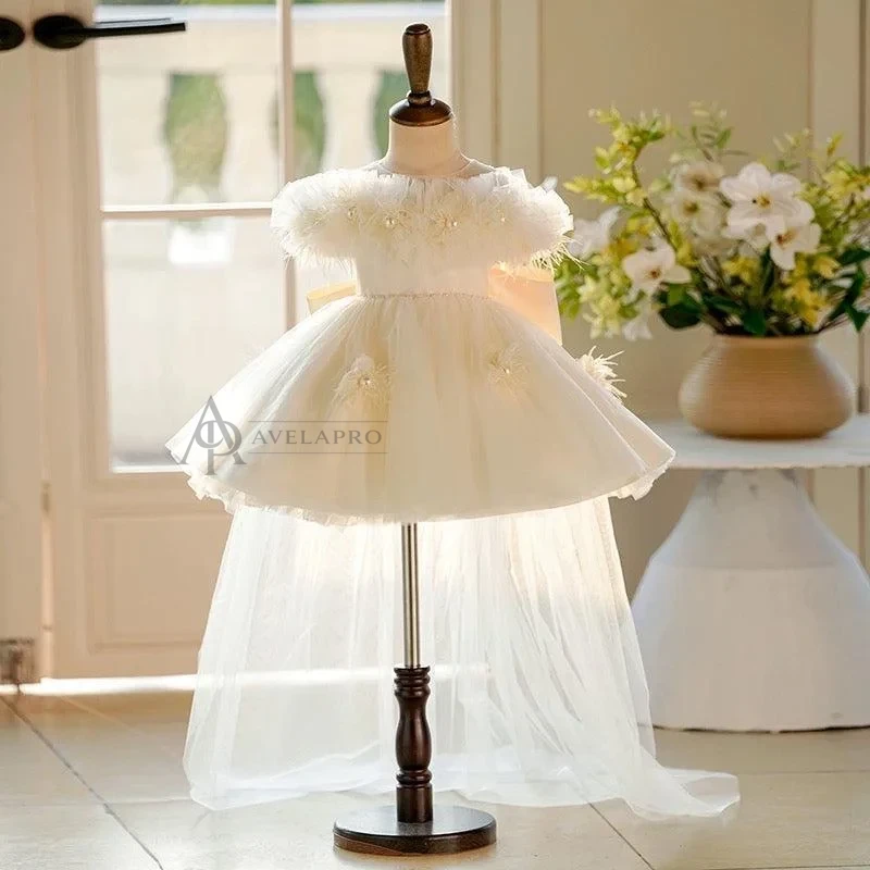 Champagne Knee Length 1st Birthday Flower Girl Dress