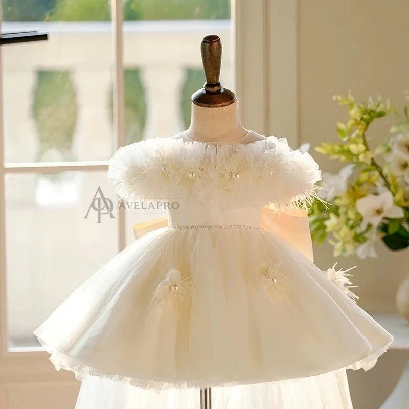 Champagne Knee Length 1st Birthday Flower Girl Dress
