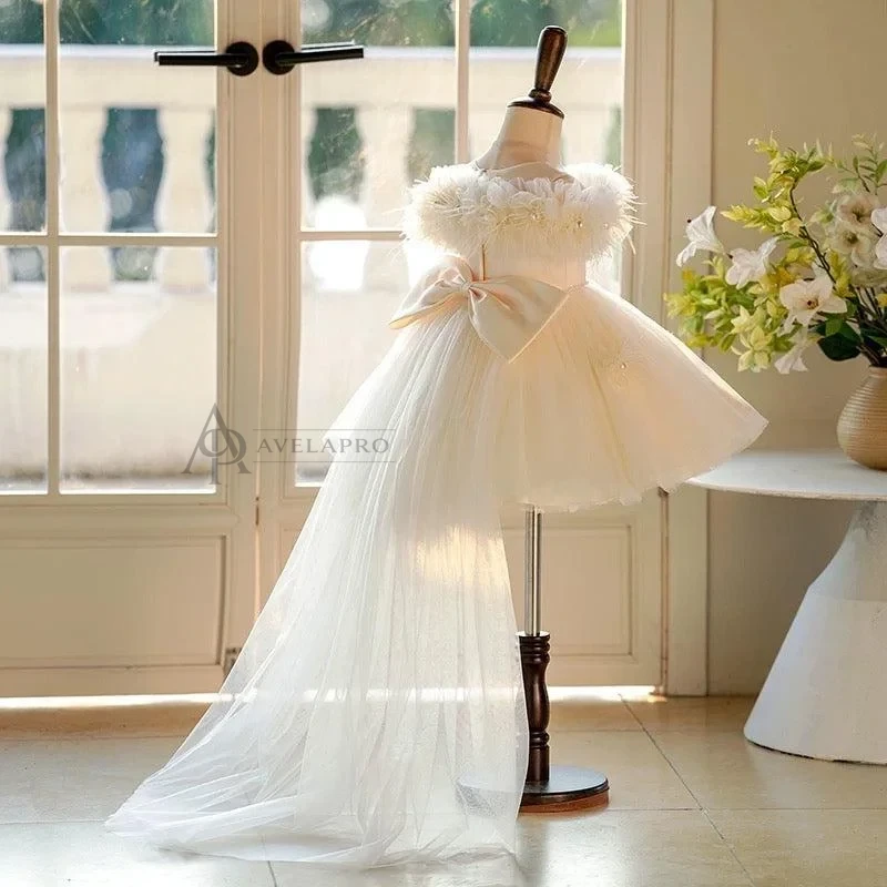 Champagne Knee Length 1st Birthday Flower Girl Dress