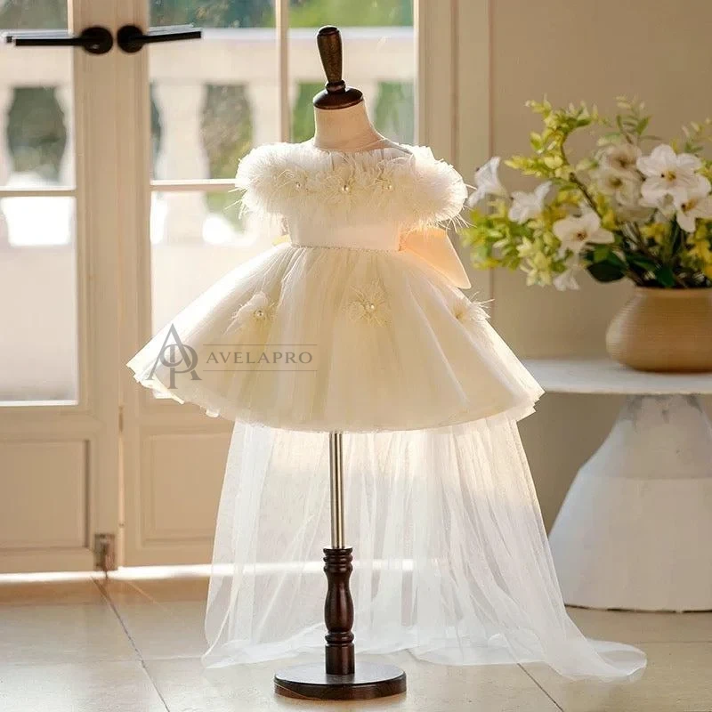 Champagne Knee Length 1st Birthday Flower Girl Dress