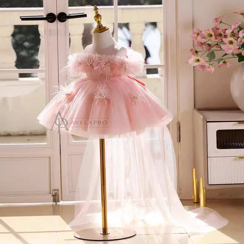 Champagne Knee Length 1st Birthday Flower Girl Dress