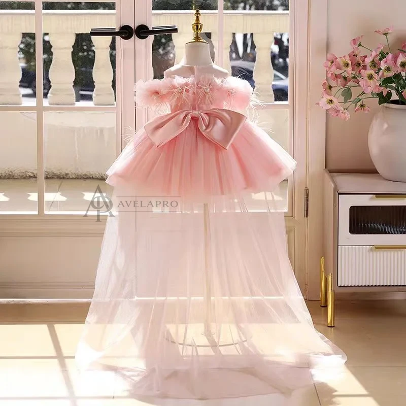 Champagne Knee Length 1st Birthday Flower Girl Dress
