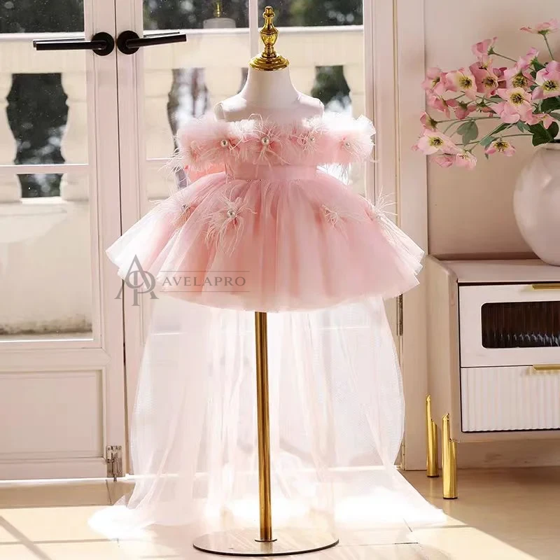 Champagne Knee Length 1st Birthday Flower Girl Dress