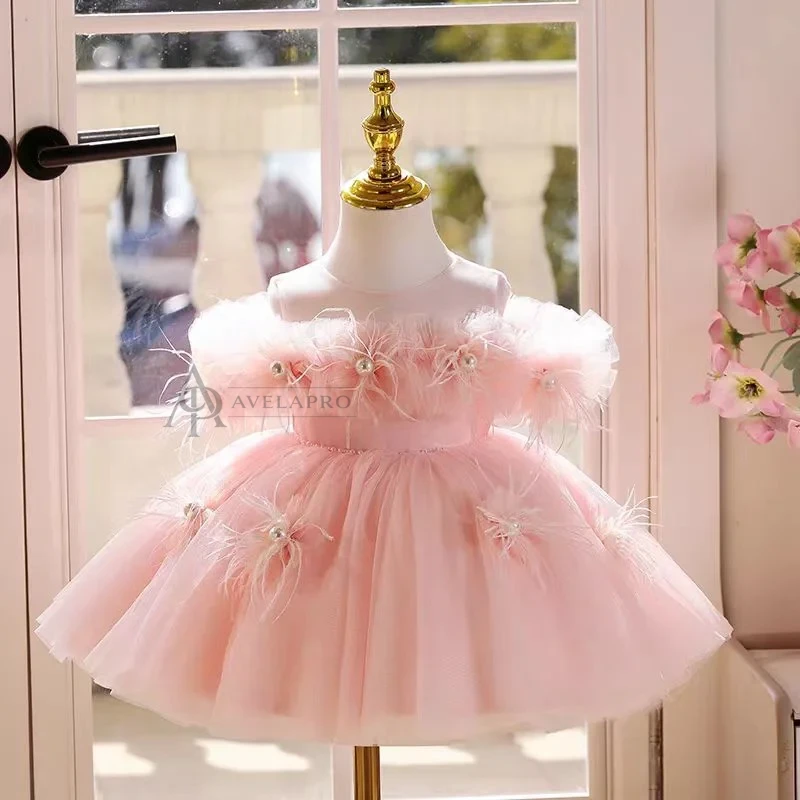 Champagne Knee Length 1st Birthday Flower Girl Dress