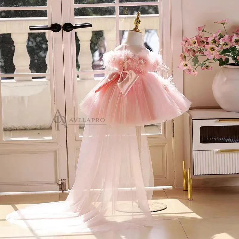 Champagne Knee Length 1st Birthday Flower Girl Dress