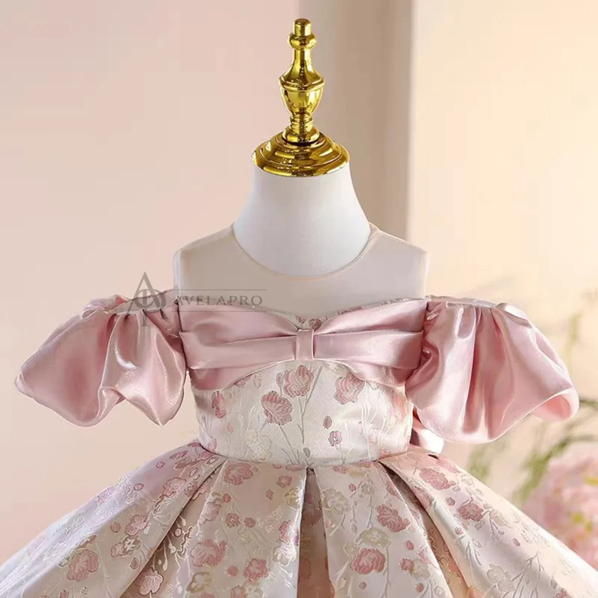 Cute Off-Shoulder designed Satin Flower Girl Dress With Butterfly Pattern