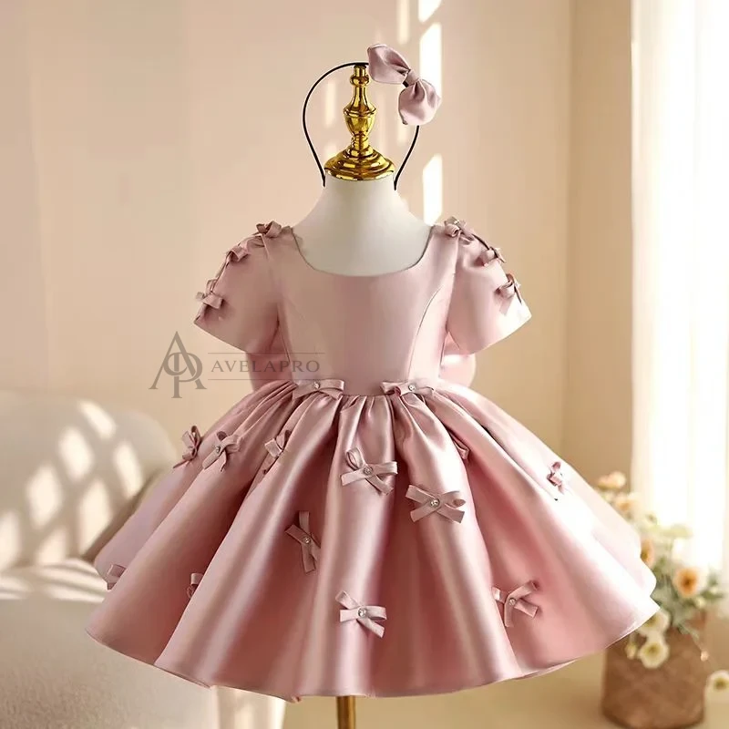 Dreamy Girl Dress Bowed for Kids Birthday Party Ball Gown