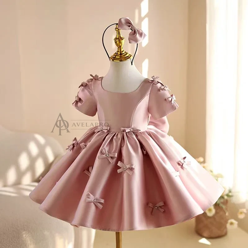 Dreamy Girl Dress Bowed for Kids Birthday Party Ball Gown