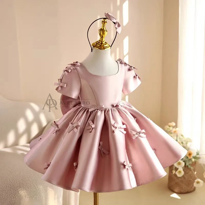 Dreamy Girl Dress Bowed for Kids Birthday Party Ball Gown