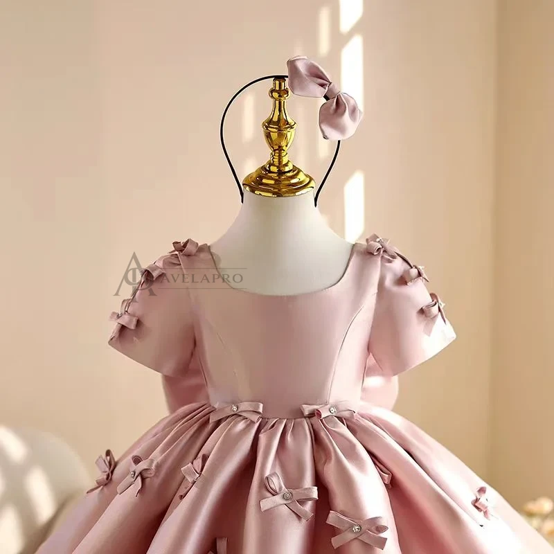 Dreamy Girl Dress Bowed for Kids Birthday Party Ball Gown
