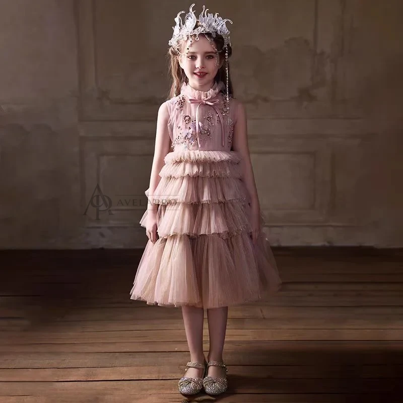 Dusty Pink Flower Girl Dress for Kids Party Birthday
