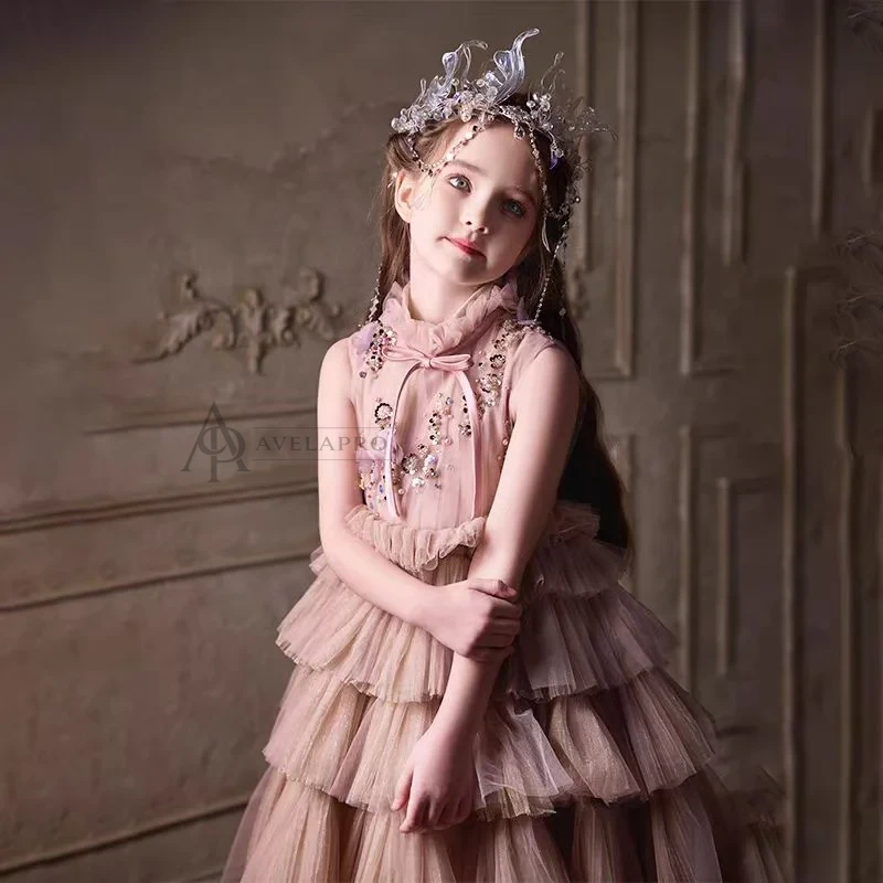 Dusty Pink  Flower Girl Dress for Kids Party Birthday