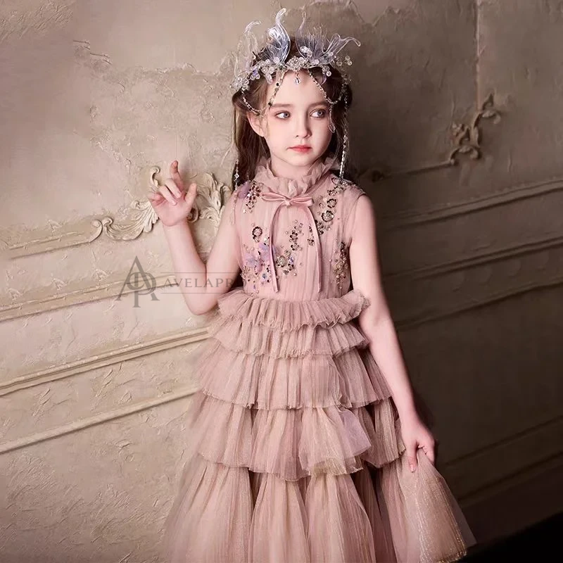 Dusty Pink  Flower Girl Dress for Kids Party Birthday