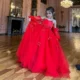 Elegant 3D Flowers Red Girl Dress Long Sleeve Princess Gown