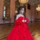 Elegant 3D Flowers Red Girl Dress Long Sleeve Princess Gown