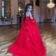 Elegant 3D Flowers Red Girl Dress Long Sleeve Princess Gown