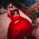Elegant 3D Flowers Red Girl Dress Long Sleeve Princess Gown
