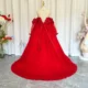 Elegant 3D Flowers Red Girl Dress Long Sleeve Princess Gown