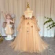 Elegant 3D Flowers Red Girl Dress Long Sleeve Princess Gown
