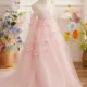 Elegant 3D Flowers Red Girl Dress Long Sleeve Princess Gown