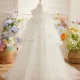 Elegant 3D Flowers Red Girl Dress Long Sleeve Princess Gown