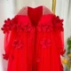 Elegant 3D Flowers Red Girl Dress Long Sleeve Princess Gown