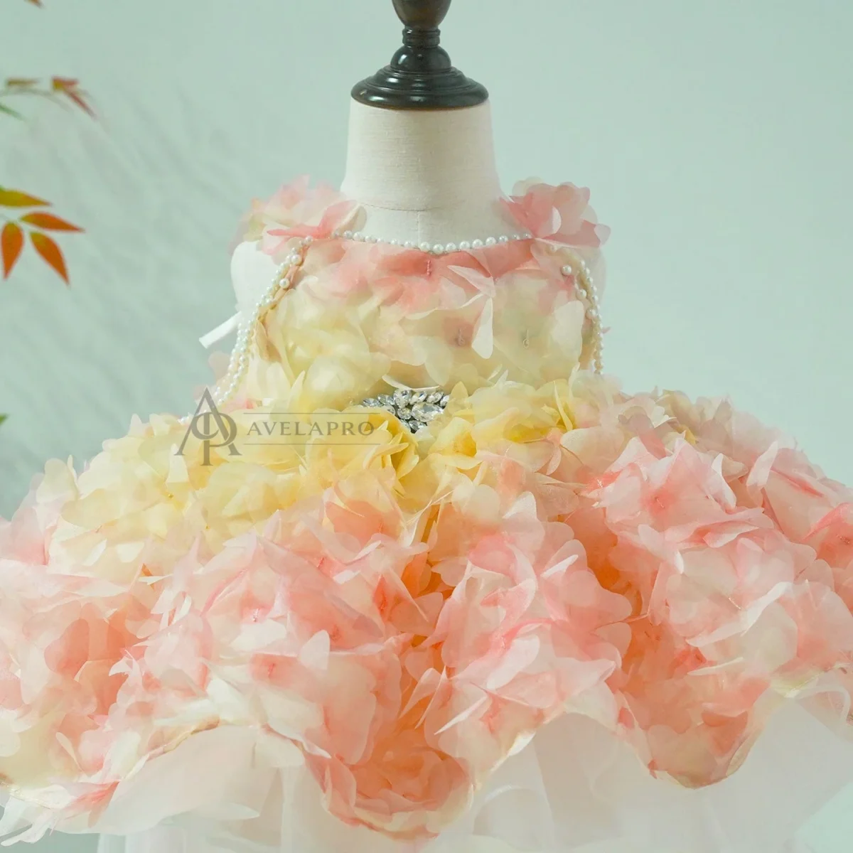 Elegant And Cute Pearl Embellished Sling Tulle Pink Flower Girl Dress