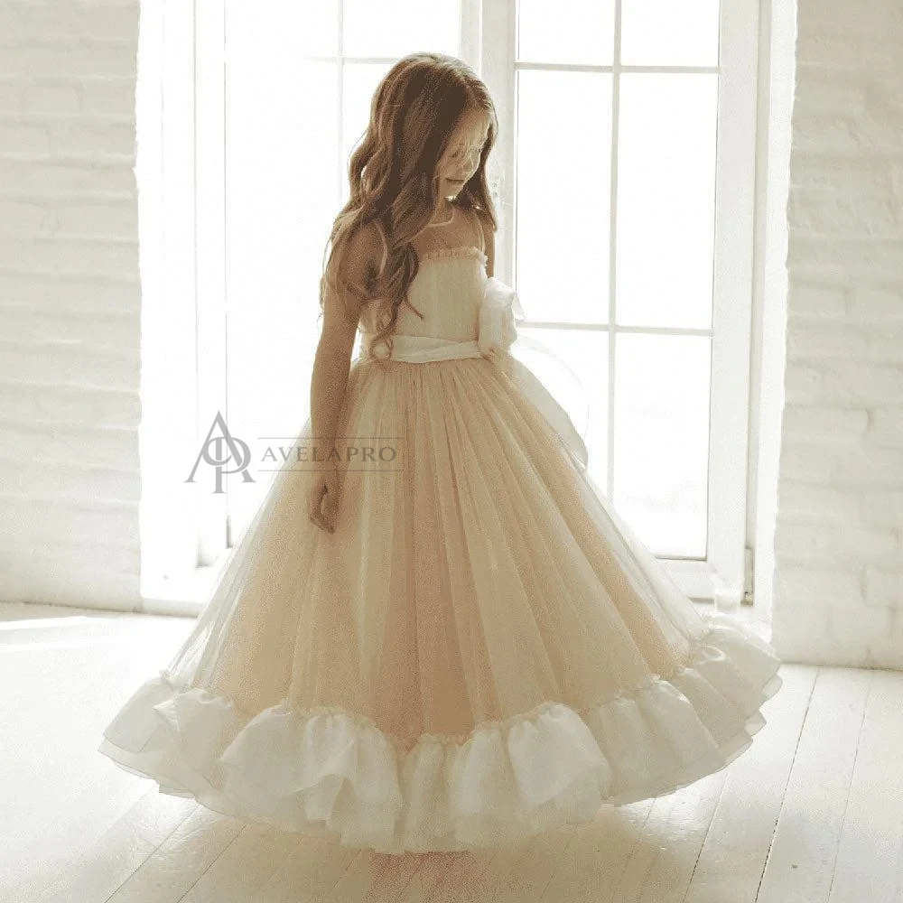 Elegant Beige Girl Dress Princess for Birthday Wedding Party
