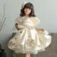Elegant Beige Girl Dresses Handmade Flowers with Headgear
