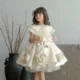 Elegant Beige Girl Dresses Handmade Flowers with Headgear