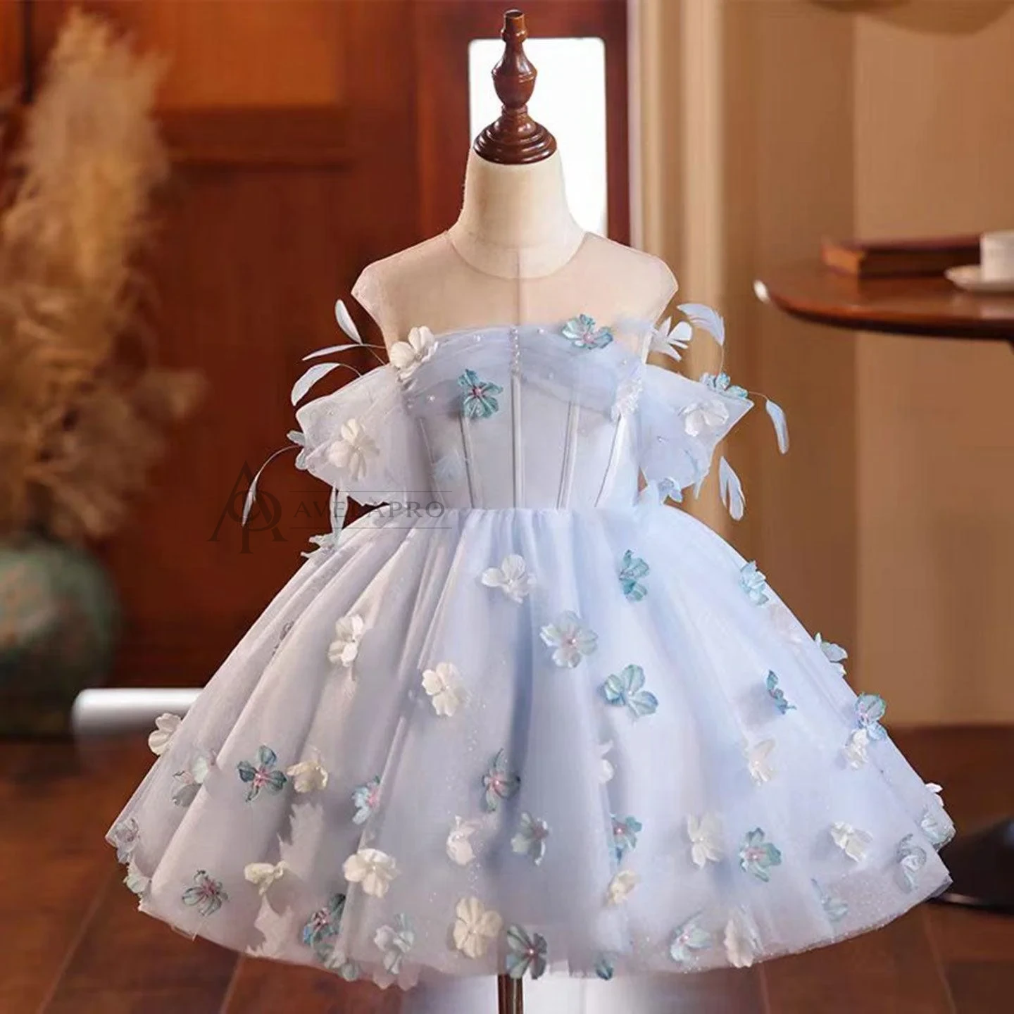 Elegant Blue Girl Bridesmaides Girl Dresses