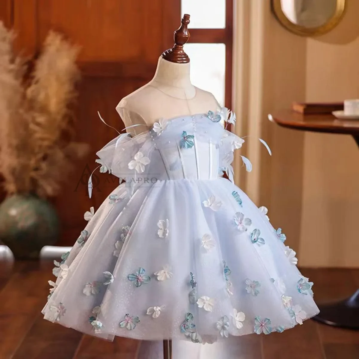Elegant Blue Girl Bridesmaides Girl Dresses