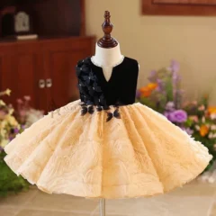 Elegant-Girl-Dress-Velvet-Top-Gold-Bowed-Party-Ball-Gown-J421-AVELAPRO-50904291508527-01 Elegant Girl Dress Velvet Top Gold Bowed Party Ball Gown