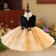 Elegant Girl Dress Velvet Top Gold Bowed Party Ball Gown