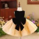 Elegant Girl Dress Velvet Top Gold Bowed Party Ball Gown