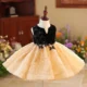 Elegant Girl Dress Velvet Top Gold Bowed Party Ball Gown