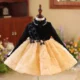 Elegant Girl Dress Velvet Top Gold Bowed Party Ball Gown