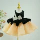Elegant Girl Dress Velvet Top Gold Bowed Party Ball Gown