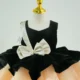 Elegant Girl Dress Velvet Top Gold Bowed Party Ball Gown