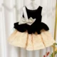 Elegant Girl Dress Velvet Top Gold Bowed Party Ball Gown