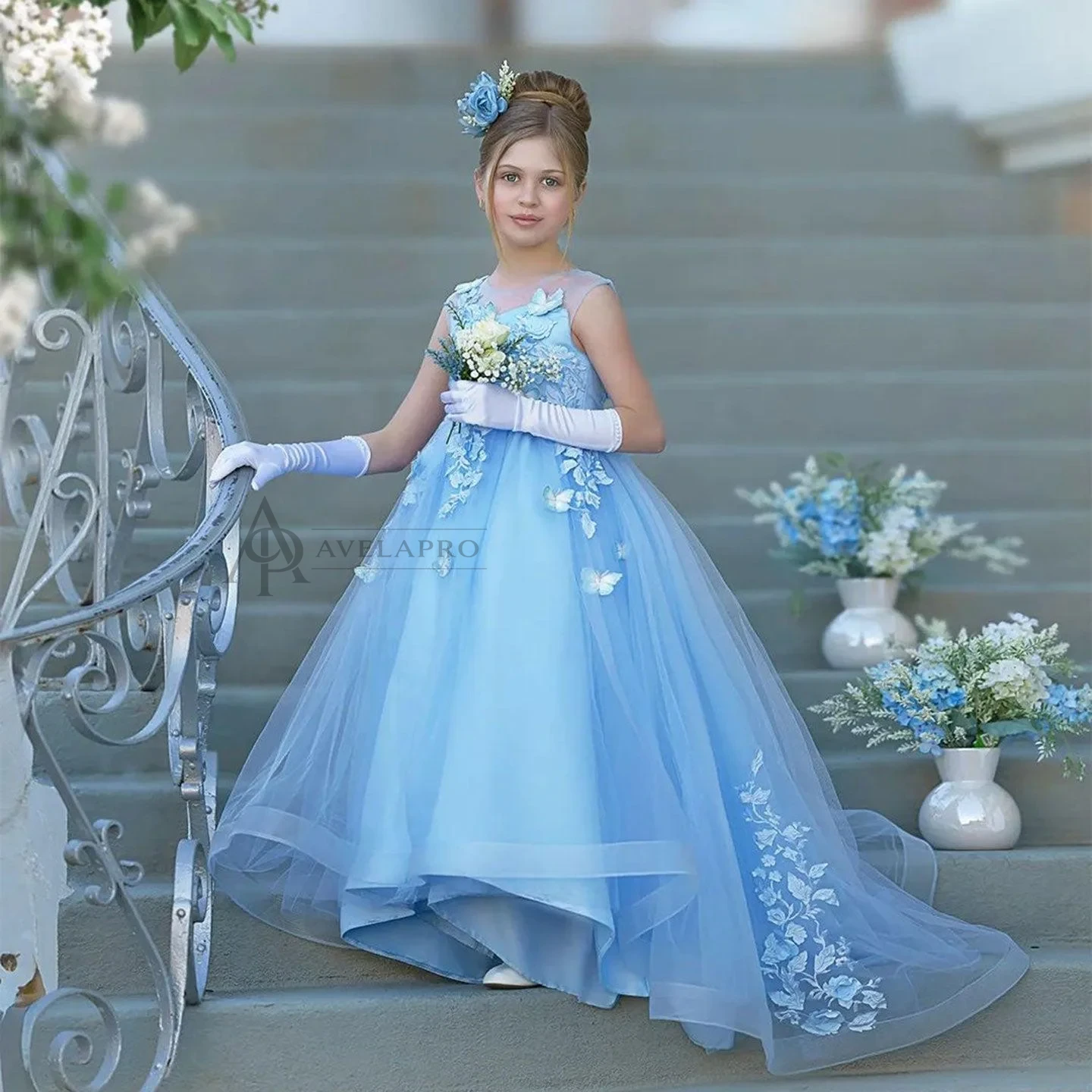 Elegant Girl Dress with Butterfly for Birthday Wedding Party