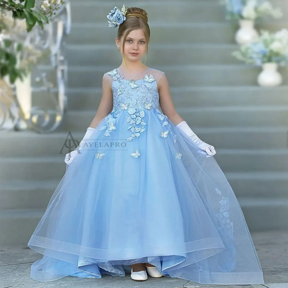 Elegant Girl Dress with Butterfly for Birthday Wedding Party