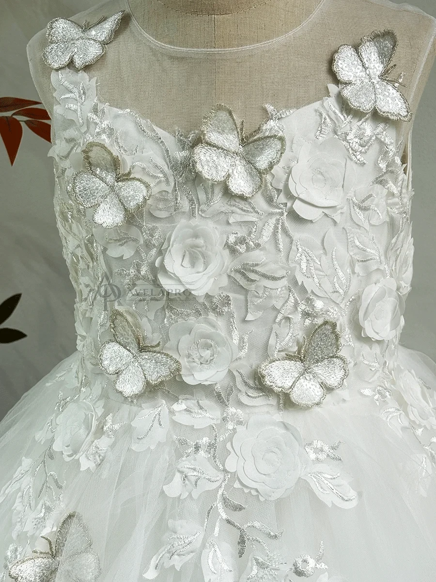 Elegant Girl Dress with Butterfly for Birthday Wedding Party