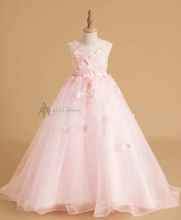 Elegant Girl Dress with Butterfly for Birthday Wedding Party