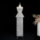 Elegant Gray Strapless Evening Dress with Scalloped Peplum Waist and Long Beaded Fringe